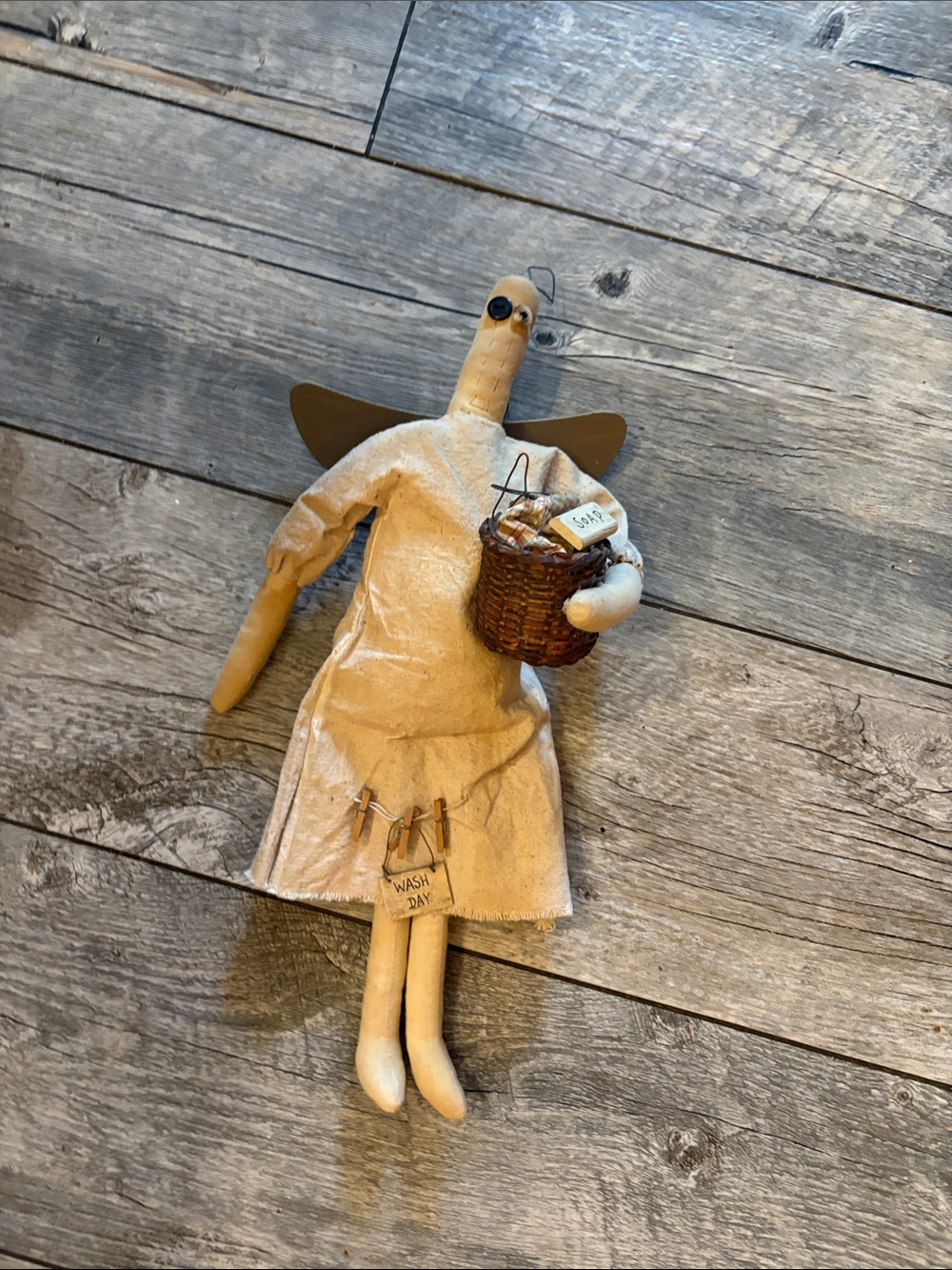 Handmade Cream Angel Doll with Laundry Basket - Home Accents